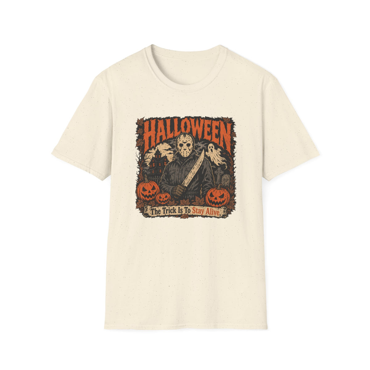 Halloween Jason Mask T-Shirt — The Trick Is To Stay Alive Vintage Horror Tee