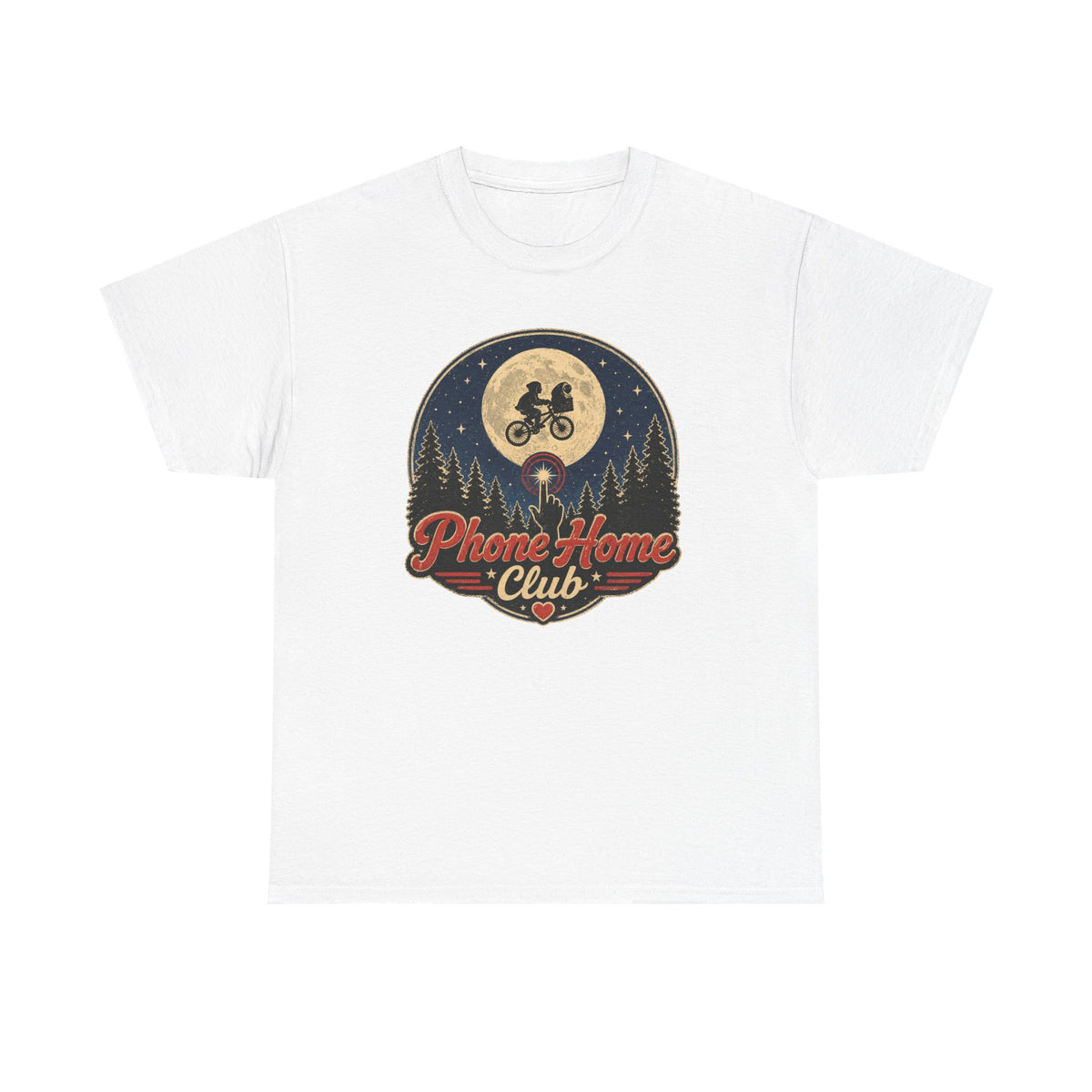 Phone Home Club T-Shirt — Retro Moonlight Bike Ride Graphic Tee