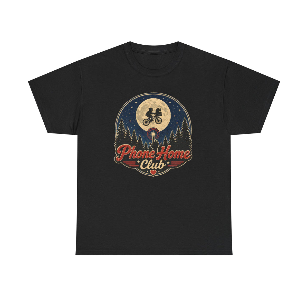 Phone Home Club T-Shirt — Retro Moonlight Bike Ride Graphic Tee