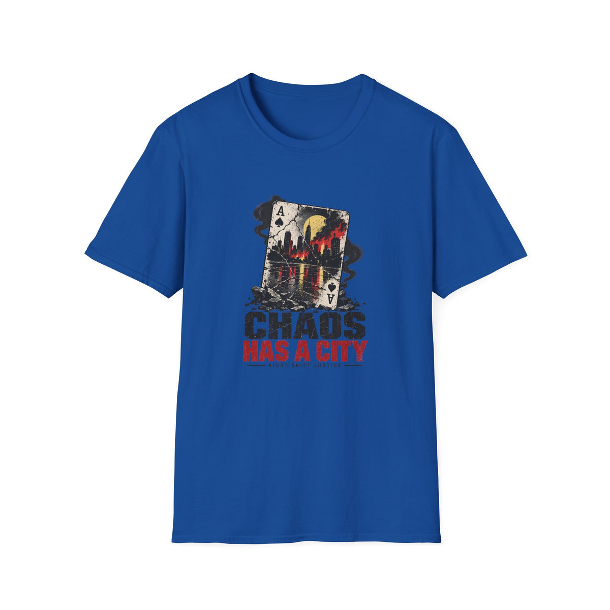 Chaos Has a City Graphic T-Shirt — Urban Joker Playing Card Design