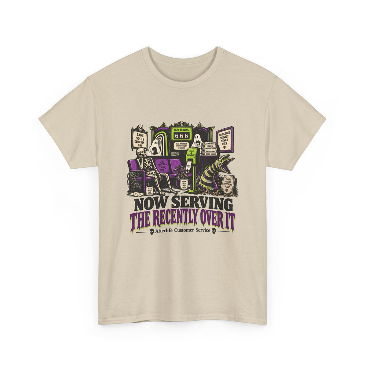 Cemetery Diner T-Shirt — "Now Serving The Recently Over It" Gothic Halloween Tee