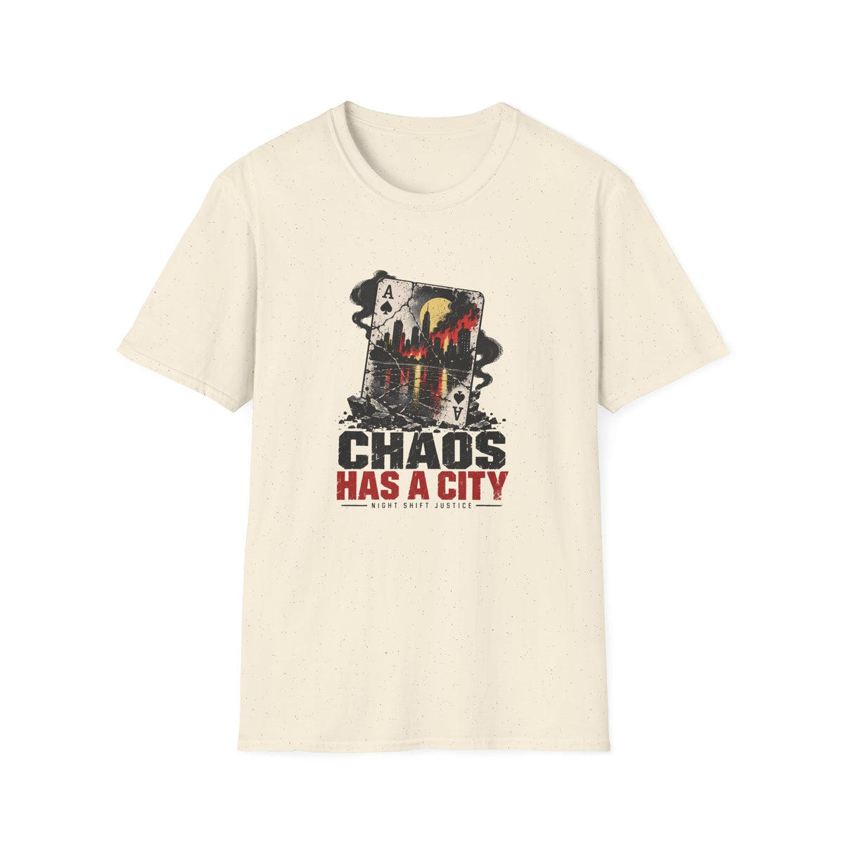 Chaos Has a City Graphic T-Shirt — Urban Joker Playing Card Design