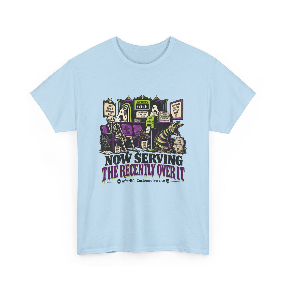 Cemetery Diner T-Shirt — "Now Serving The Recently Over It" Gothic Halloween Tee