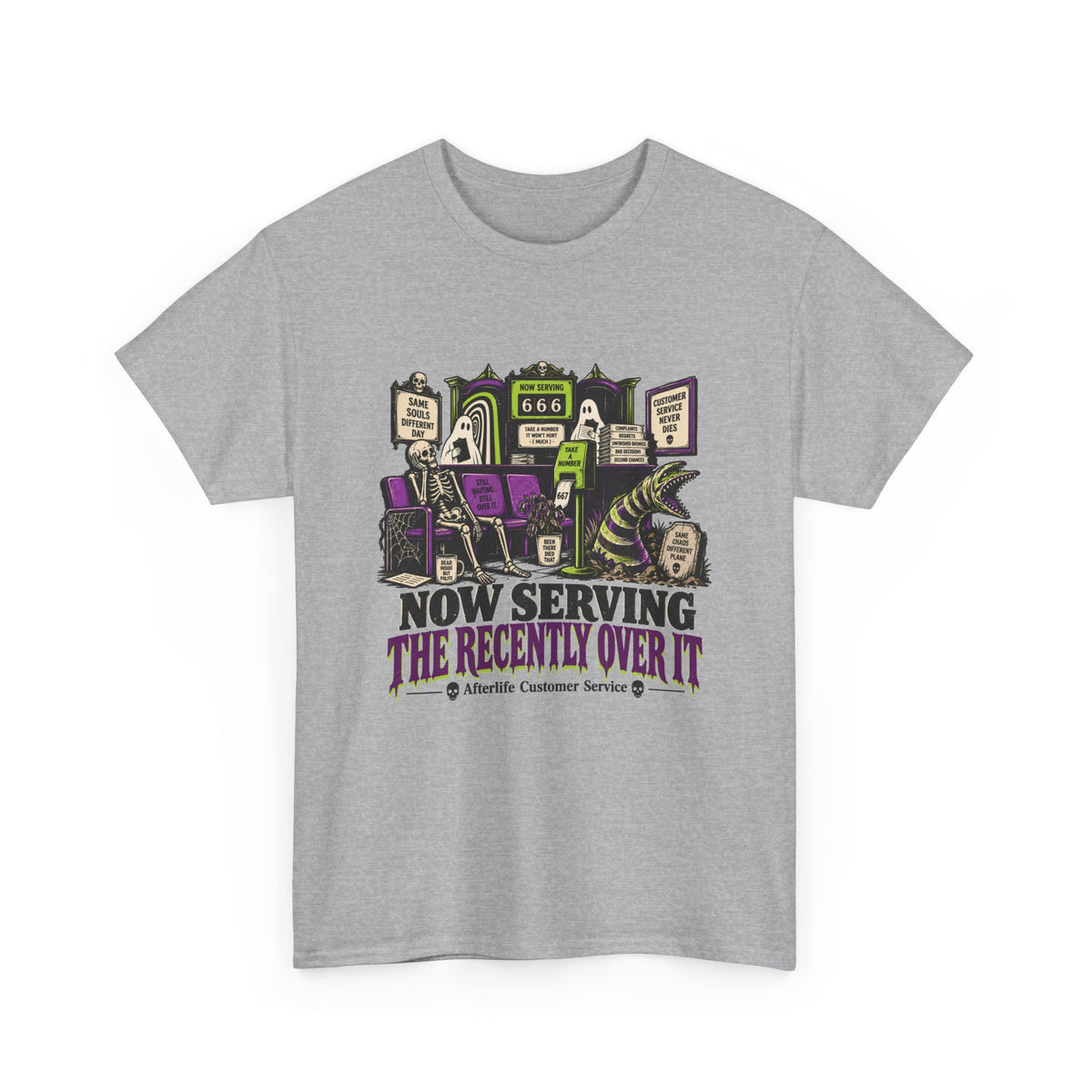 Cemetery Diner T-Shirt — "Now Serving The Recently Over It" Gothic Halloween Tee