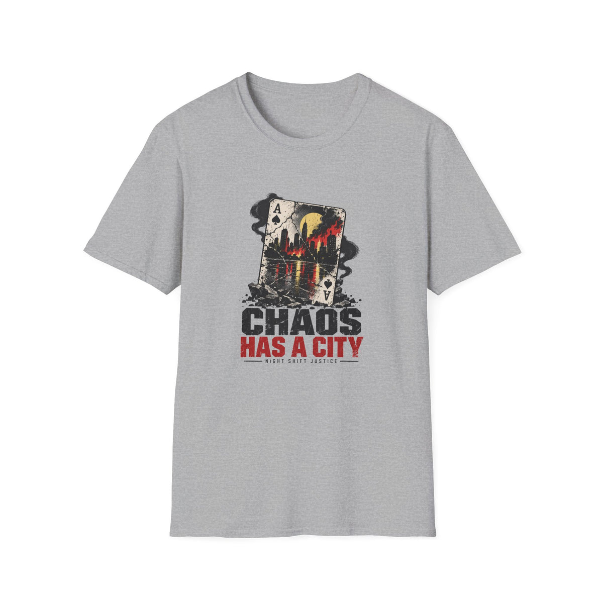 Chaos Has a City Graphic T-Shirt — Urban Joker Playing Card Design