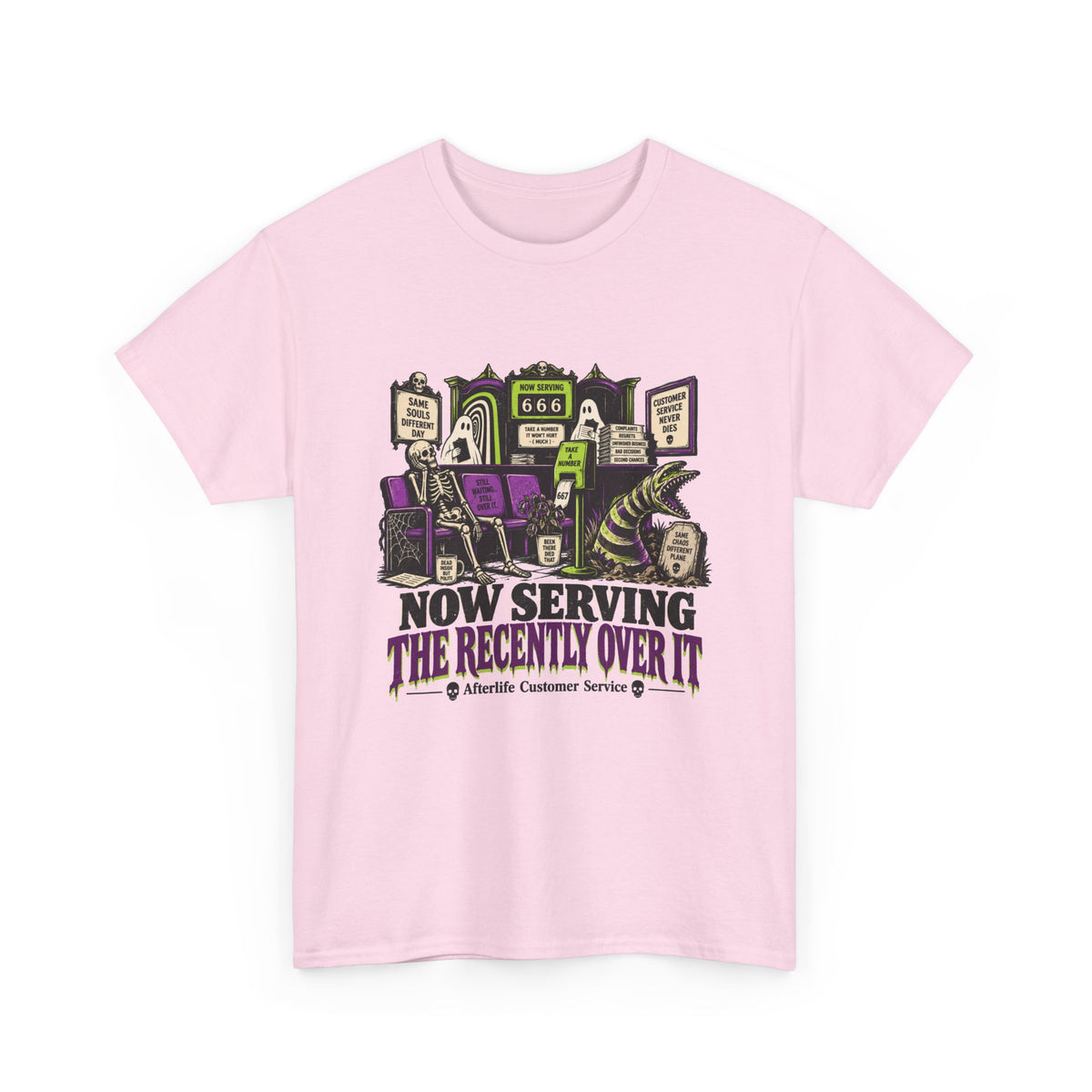 Cemetery Diner T-Shirt — "Now Serving The Recently Over It" Gothic Halloween Tee
