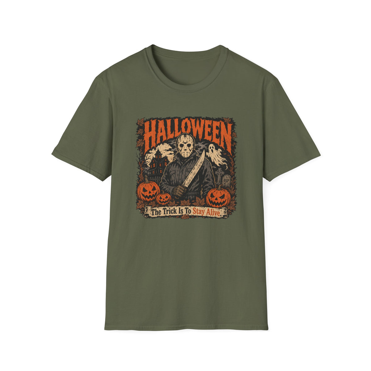 Halloween Jason Mask T-Shirt — The Trick Is To Stay Alive Vintage Horror Tee