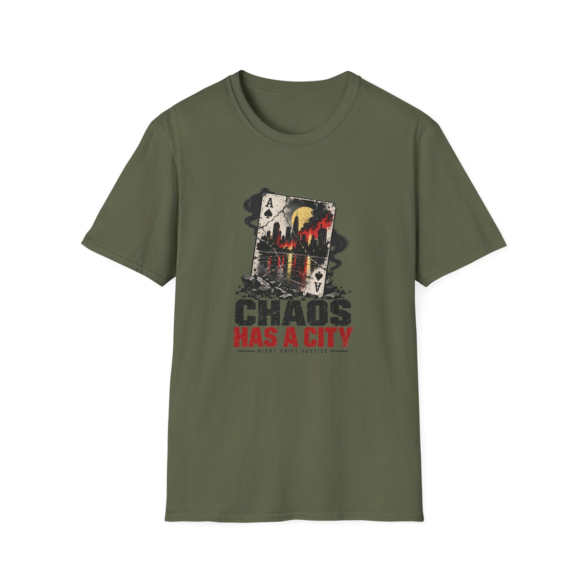 Chaos Has a City Graphic T-Shirt — Urban Joker Playing Card Design