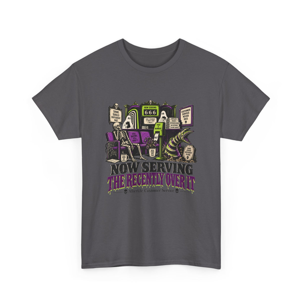 Cemetery Diner T-Shirt — "Now Serving The Recently Over It" Gothic Halloween Tee