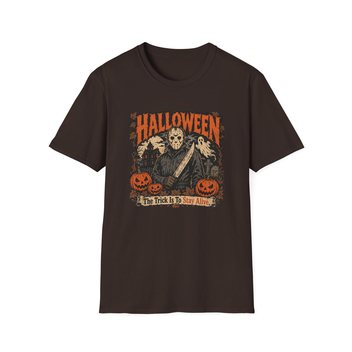 Halloween Jason Mask T-Shirt — The Trick Is To Stay Alive Vintage Horror Tee