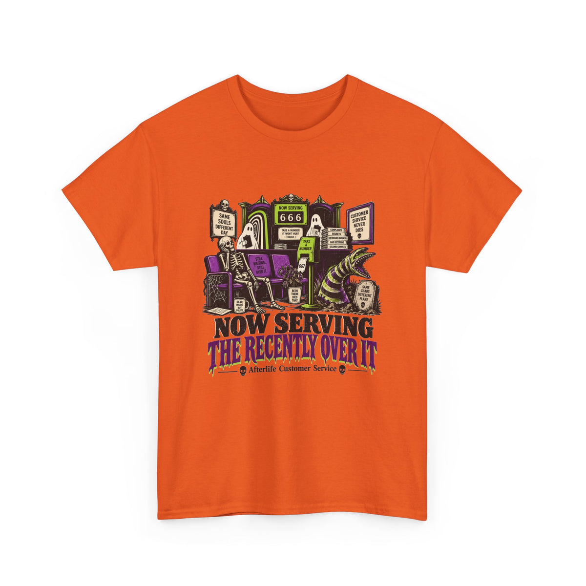 Cemetery Diner T-Shirt — "Now Serving The Recently Over It" Gothic Halloween Tee