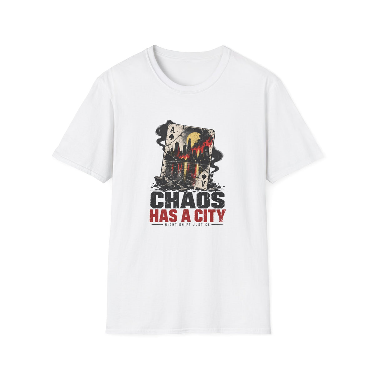 Chaos Has a City Graphic T-Shirt — Urban Joker Playing Card Design