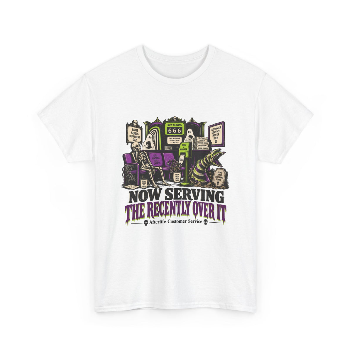 Cemetery Diner T-Shirt — "Now Serving The Recently Over It" Gothic Halloween Tee