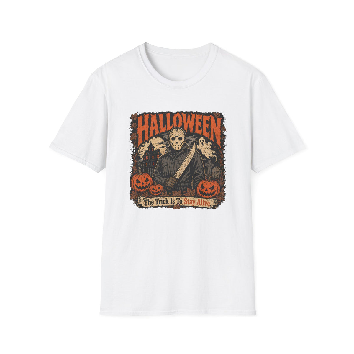 Halloween Jason Mask T-Shirt — The Trick Is To Stay Alive Vintage Horror Tee
