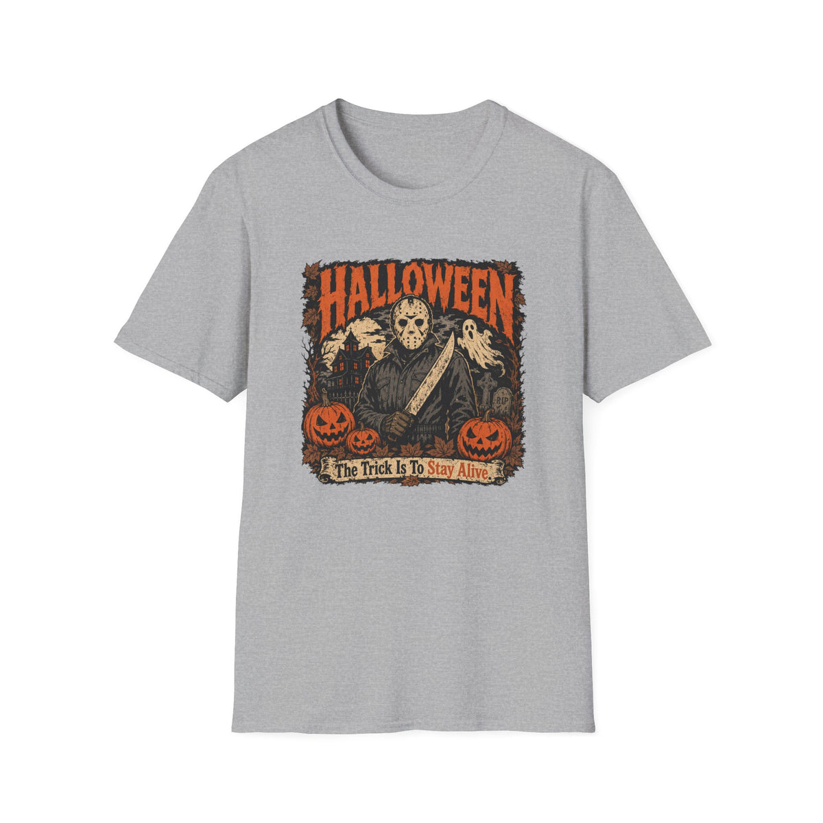 Halloween Jason Mask T-Shirt — The Trick Is To Stay Alive Vintage Horror Tee