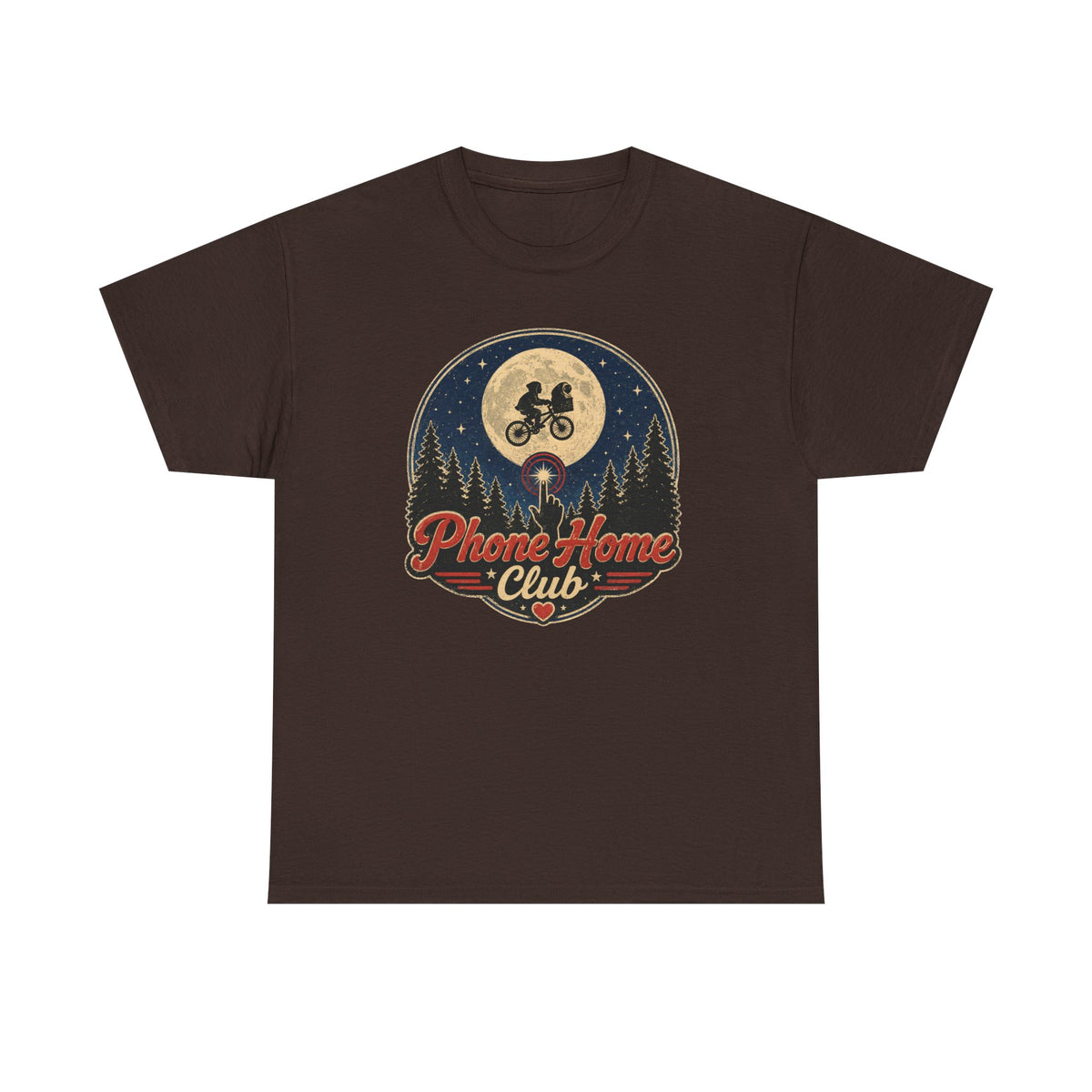 Phone Home Club T-Shirt — Retro Moonlight Bike Ride Graphic Tee